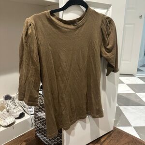 Something Navy Brown Puff Sleeve Top